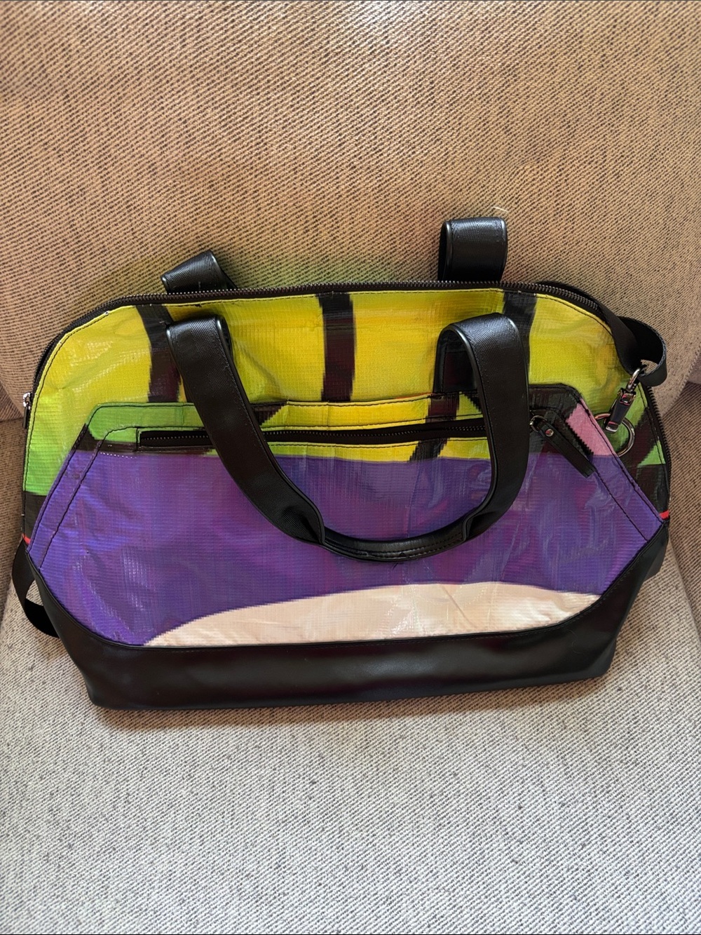 Rareform Colorblock Clear Satchel Bag in Yellow, Purple, Green, Black